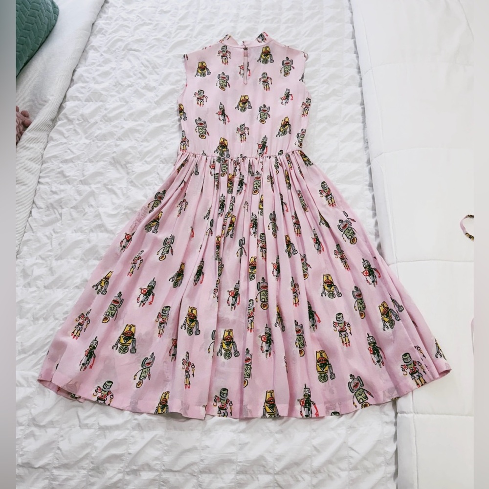 PRADA Pink ROBOT PRINT Drawstring Hem Sleeveless Spring DRESS - Picture 6 of 13